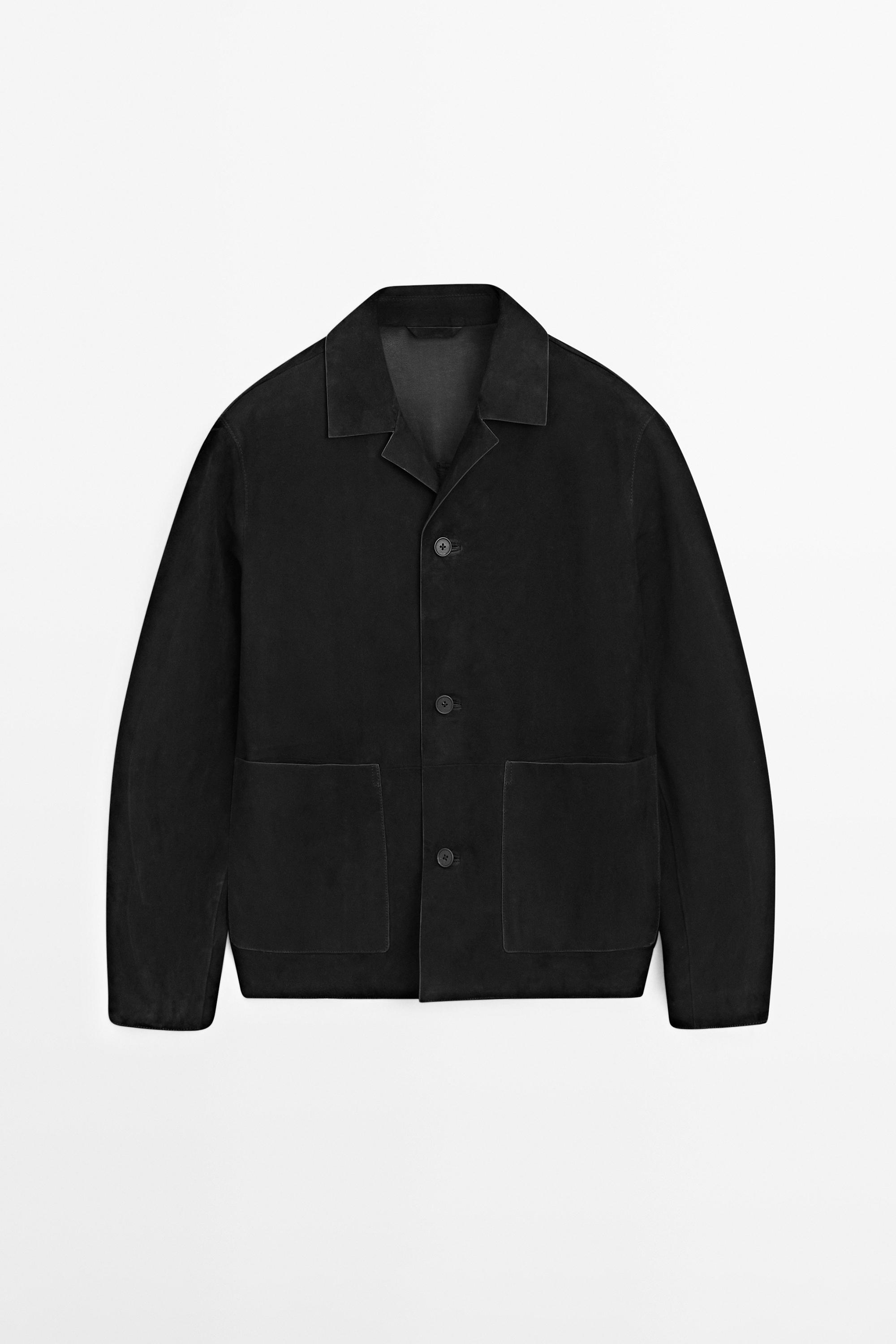 Blouson avec poches en cuir finition daim
